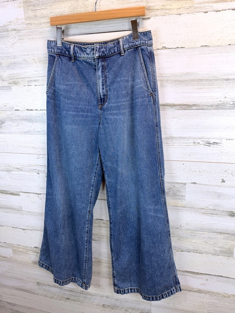LOFT Wide Leg Jeans High Rise Trouser Denim Sz 8 Y2K Coastal Chic Casual - Picture 3 of 13